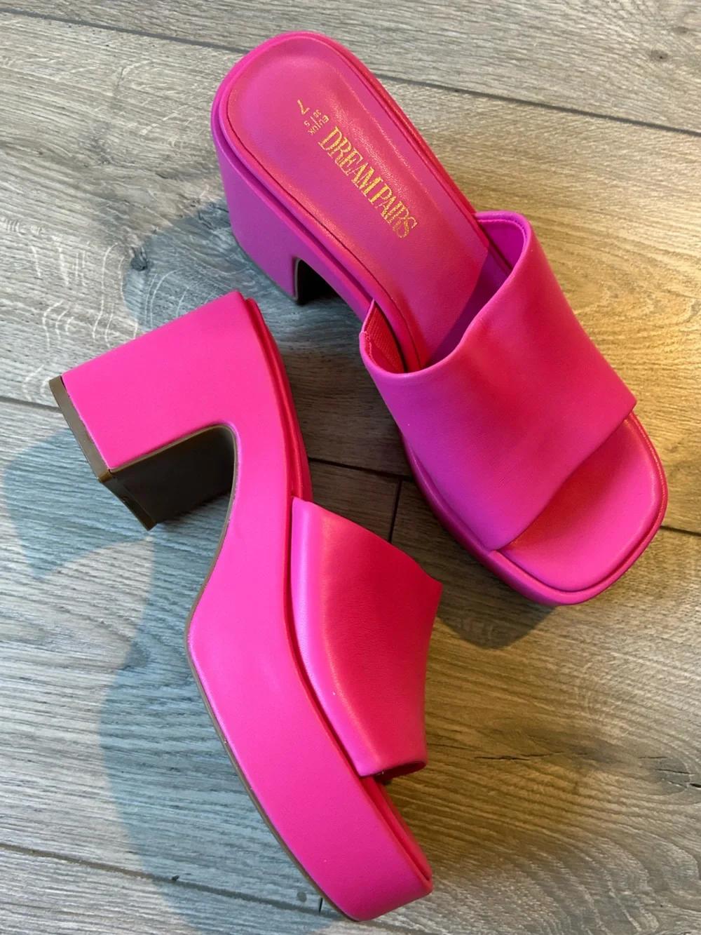 DREAM PAIRS Slip On Chunky Platform Slide Sandals Hot Pink Size 7